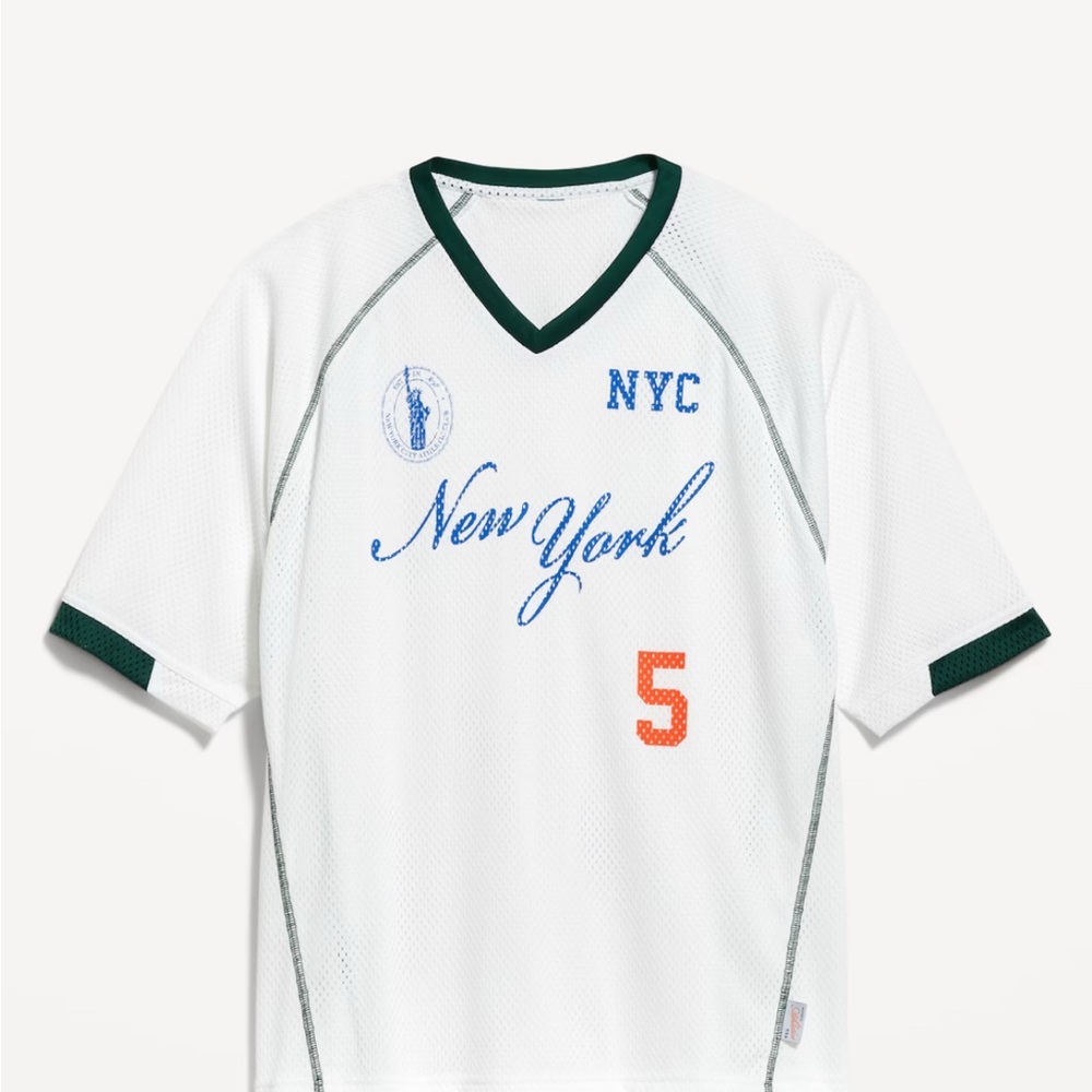 White NYC Graphic V-Neck Jersey